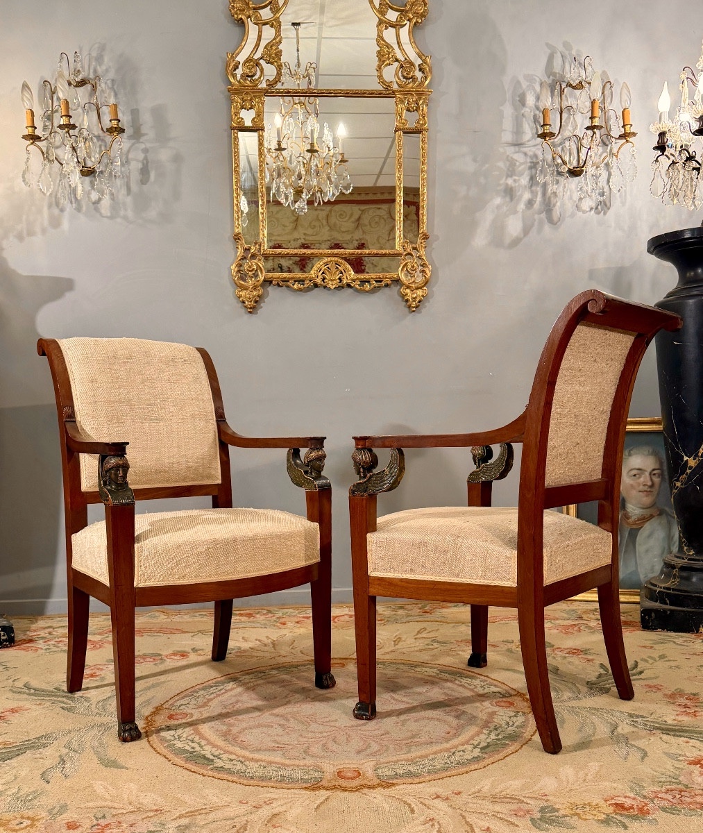 Att. To Jacob Frères, Pair Of Empire Period Mahogany Armchairs-photo-6