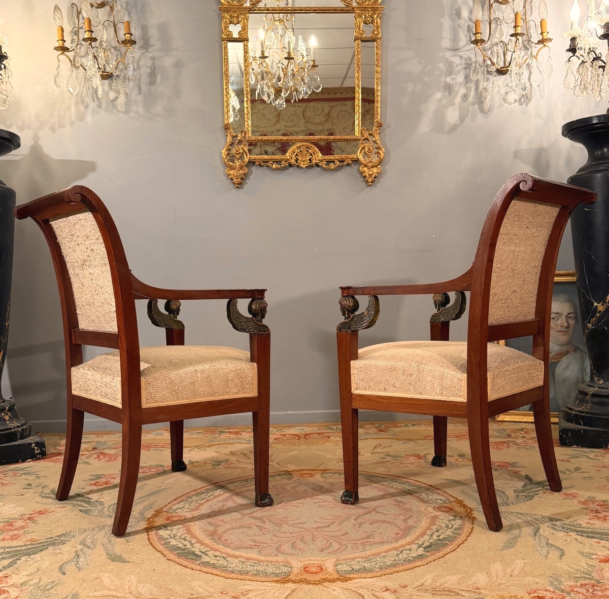 Att. To Jacob Frères, Pair Of Empire Period Mahogany Armchairs-photo-3