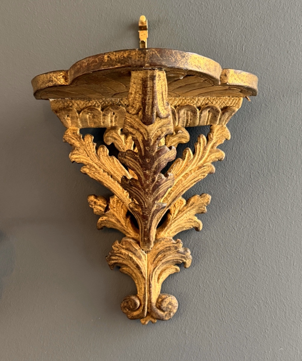 Pair Of Regency-style Gilded Wood Wall Brackets, 18th Century.-photo-2
