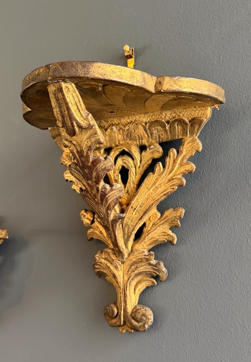 Pair Of Regency-style Gilded Wood Wall Brackets, 18th Century.-photo-4