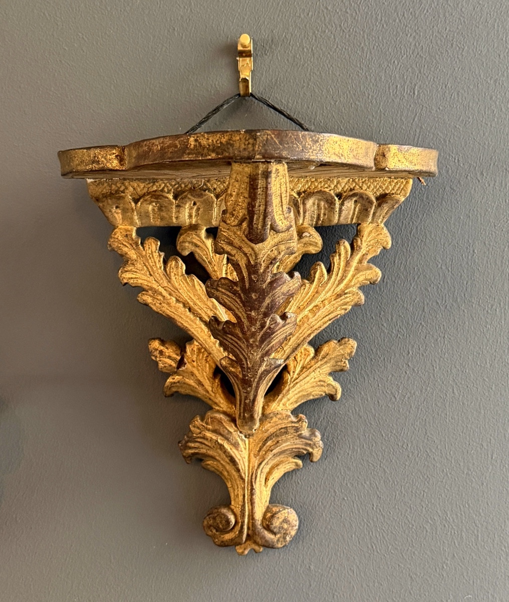 Pair Of Regency-style Gilded Wood Wall Brackets, 18th Century.-photo-2