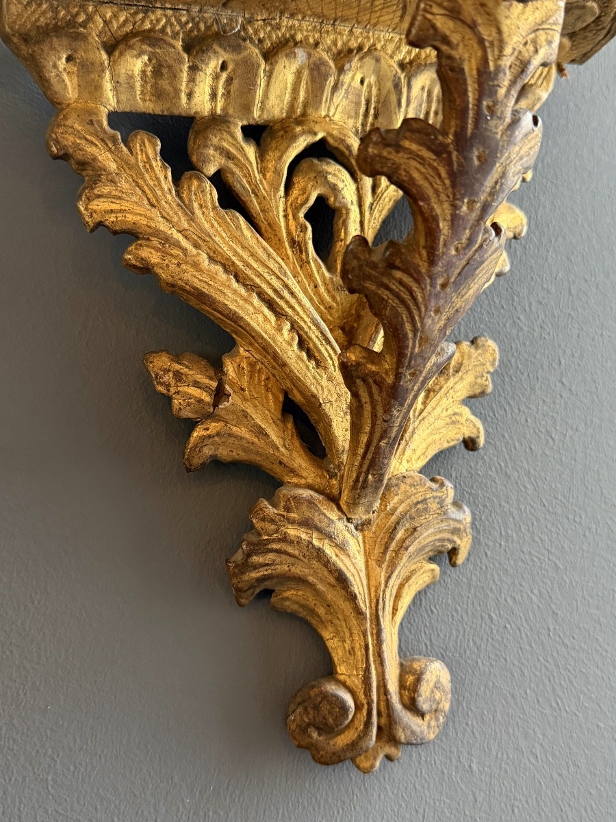 Pair Of Regency-style Gilded Wood Wall Brackets, 18th Century.-photo-3