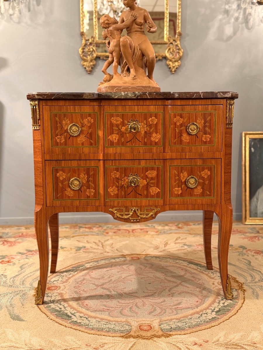 Transition Style Marquetry Chest Of Drawers, 19th Century-photo-2