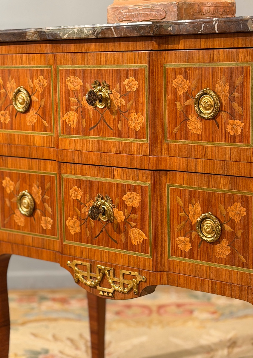 Transition Style Marquetry Chest Of Drawers, 19th Century-photo-2