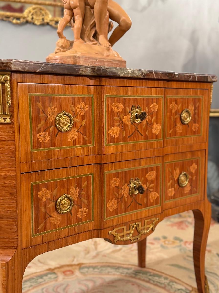 Transition Style Marquetry Chest Of Drawers, 19th Century-photo-5