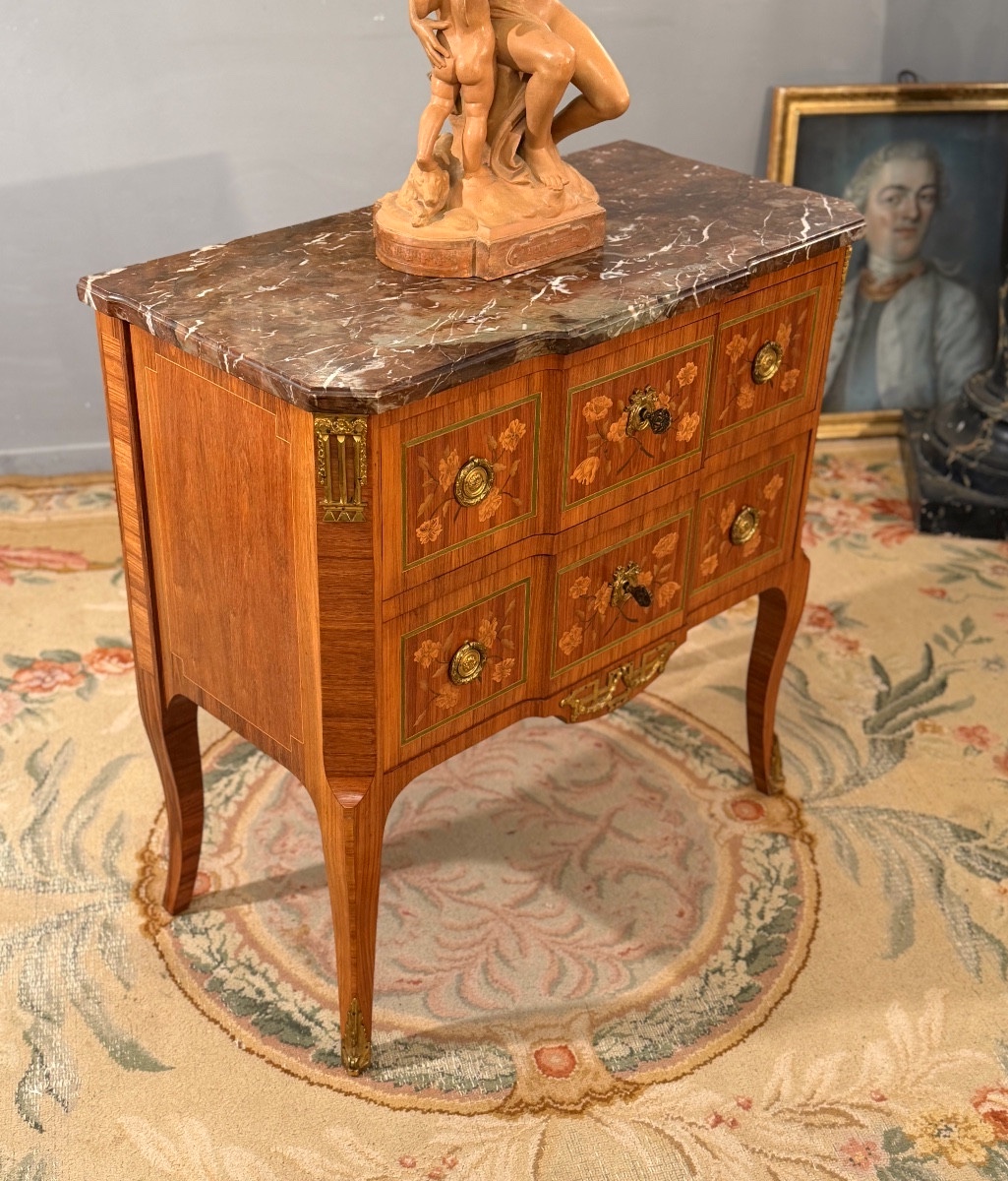 Transition Style Marquetry Chest Of Drawers, 19th Century-photo-1