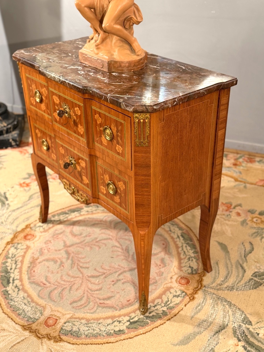 Transition Style Marquetry Chest Of Drawers, 19th Century-photo-3