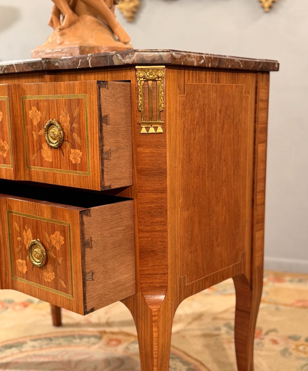 Transition Style Marquetry Chest Of Drawers, 19th Century-photo-4