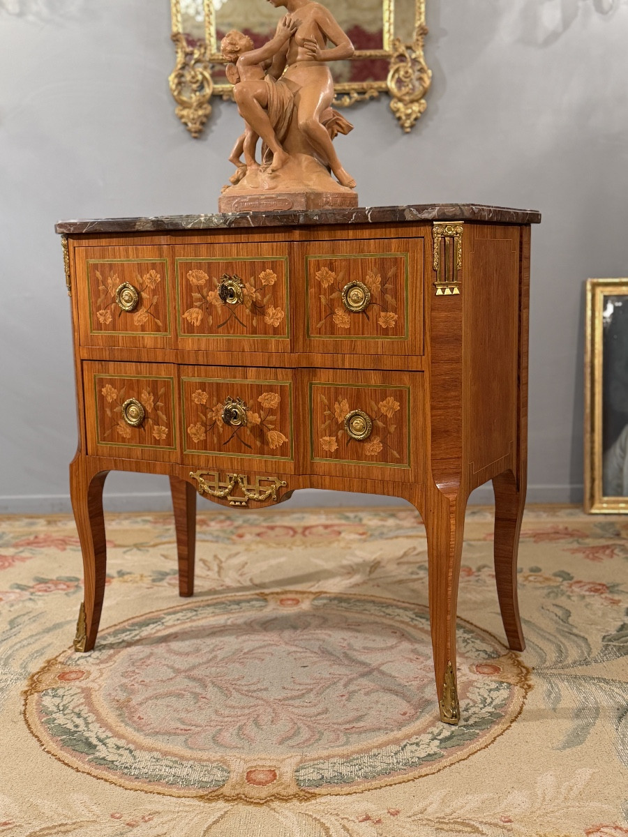 Transition Style Marquetry Chest Of Drawers, 19th Century-photo-7