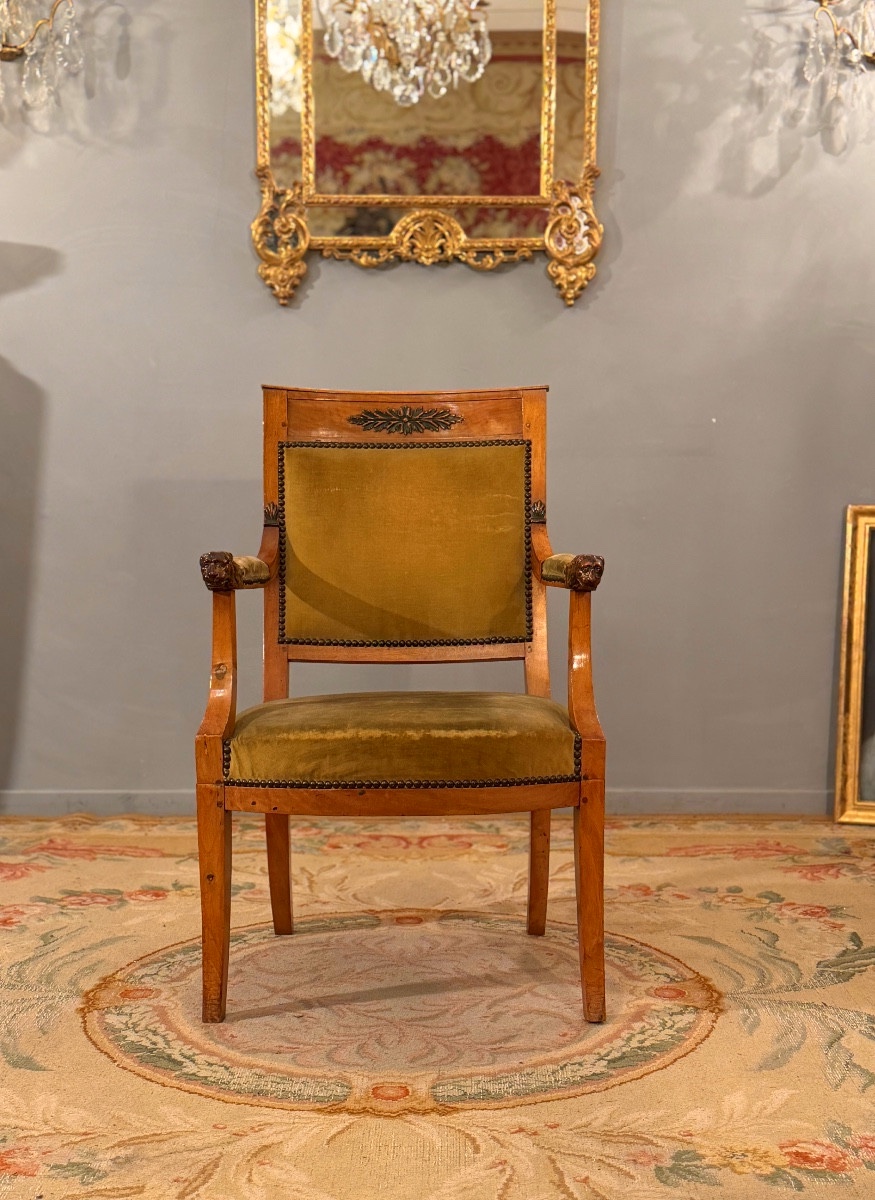 Fauteuil en Bois Naturel d'Epoque Restauration , Vers 1820-photo-2