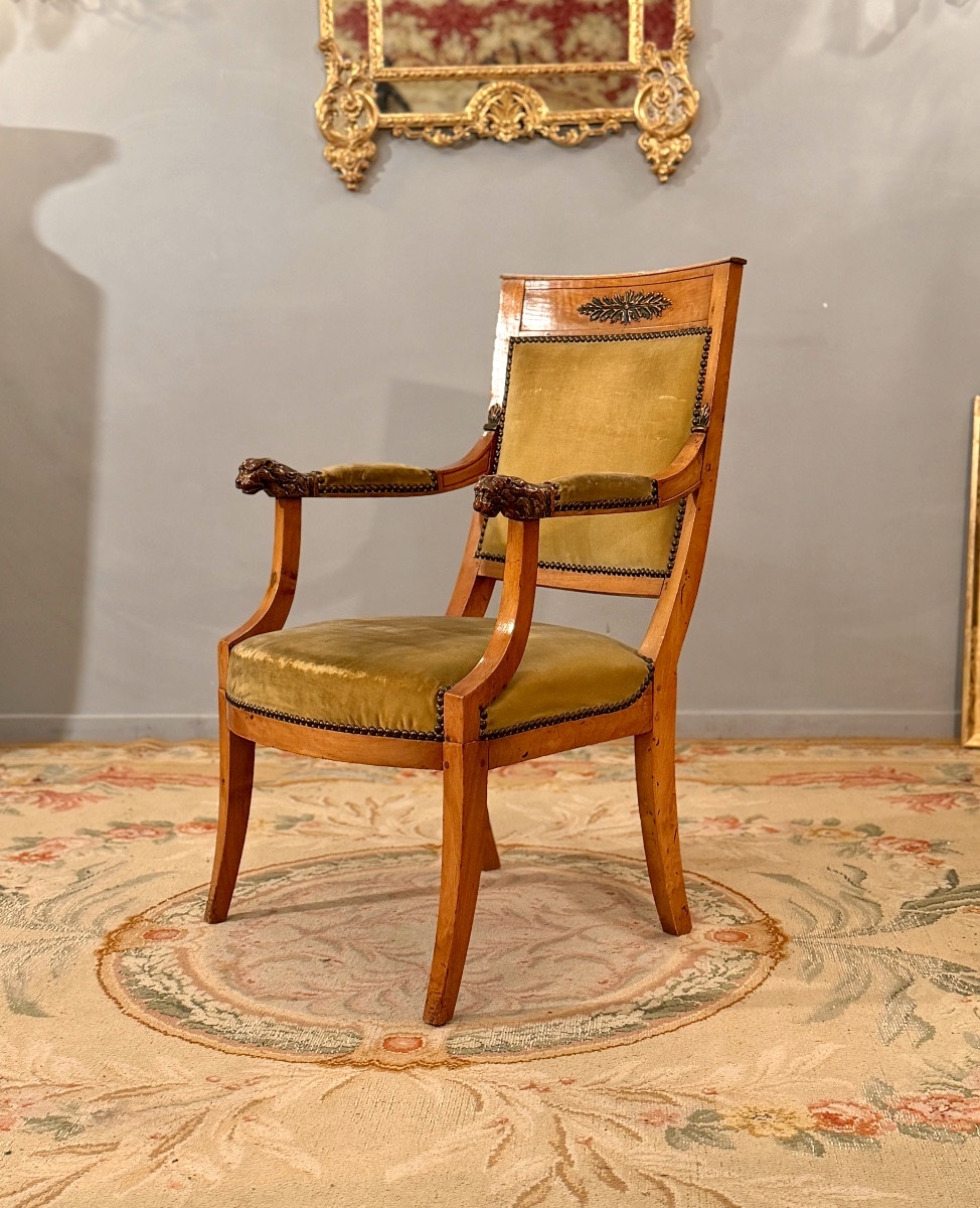 Fauteuil en Bois Naturel d'Epoque Restauration , Vers 1820-photo-3