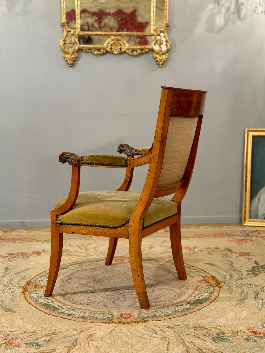 Fauteuil en Bois Naturel d'Epoque Restauration , Vers 1820-photo-5