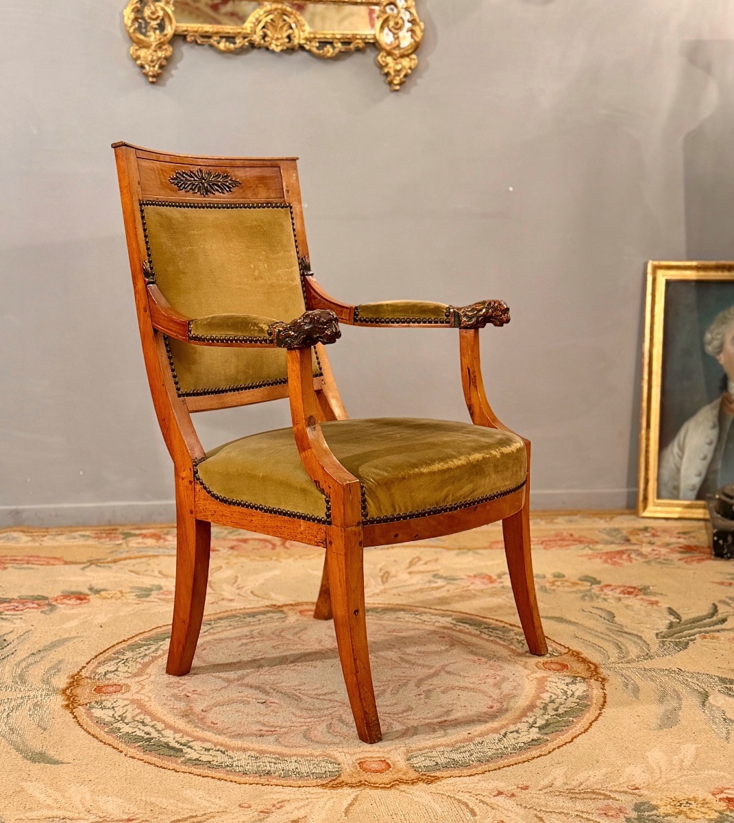Fauteuil en Bois Naturel d'Epoque Restauration , Vers 1820