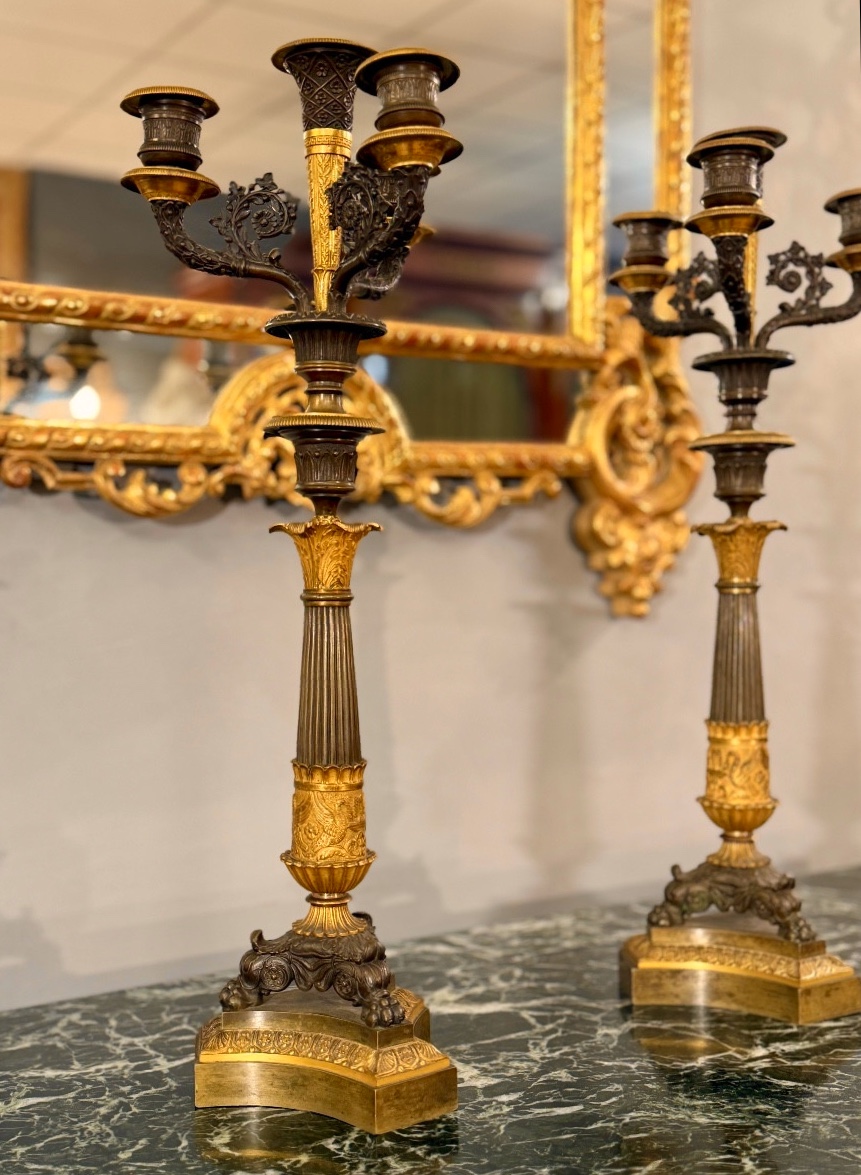 Paire de Candélabres en Bronze d'Epoque Restauration, Vers 1820-photo-2