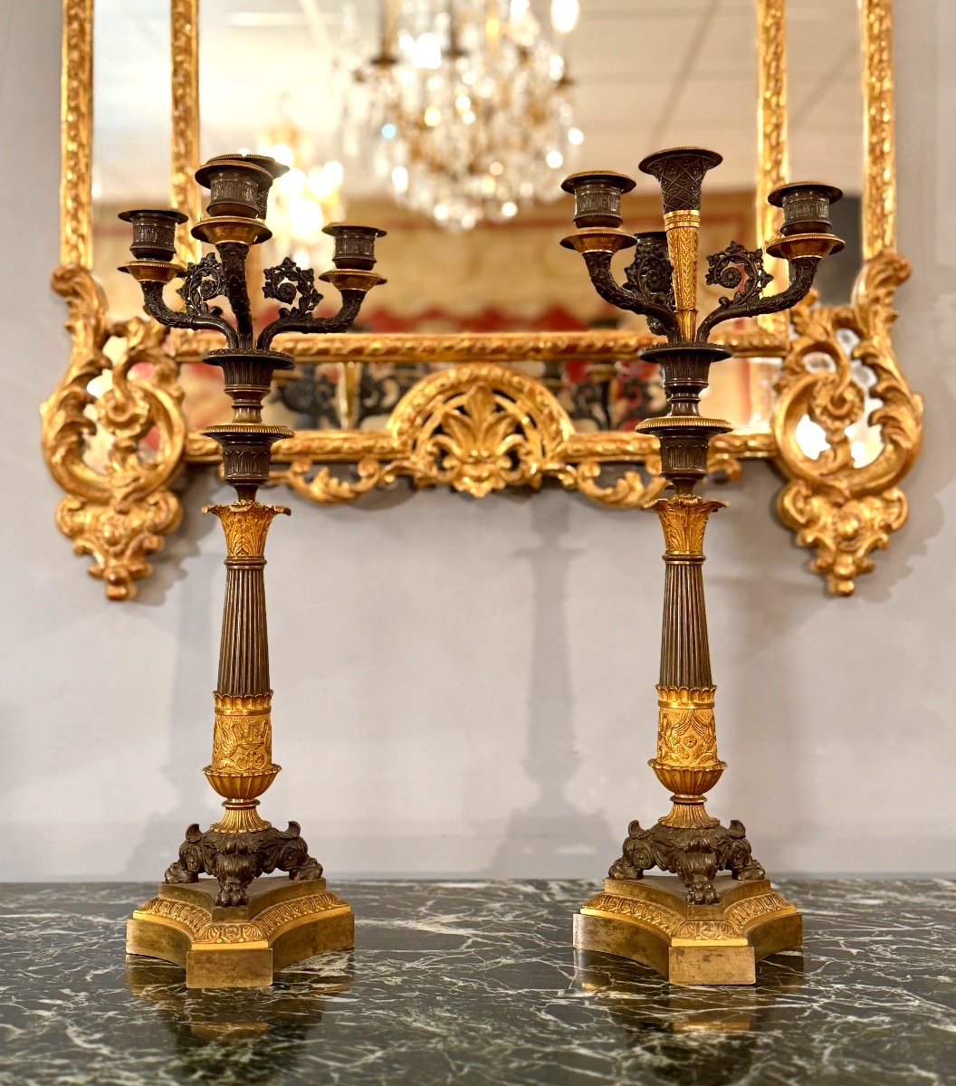 Paire de Candélabres en Bronze d'Epoque Restauration, Vers 1820-photo-2