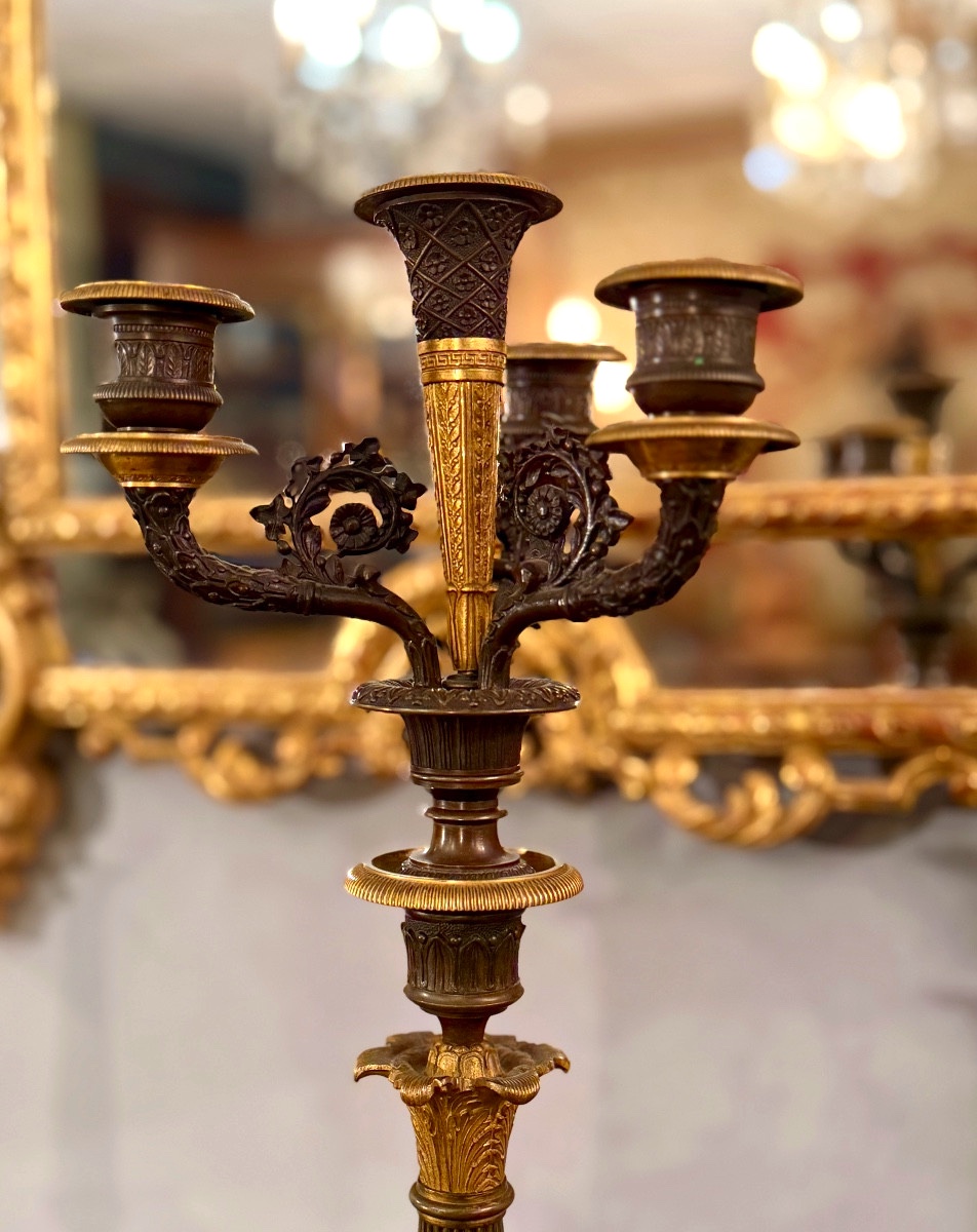 Paire de Candélabres en Bronze d'Epoque Restauration, Vers 1820-photo-3