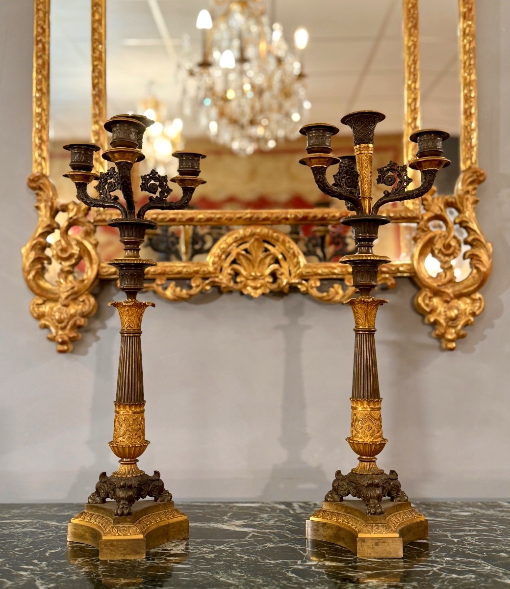 Paire de Candélabres en Bronze d'Epoque Restauration, Vers 1820