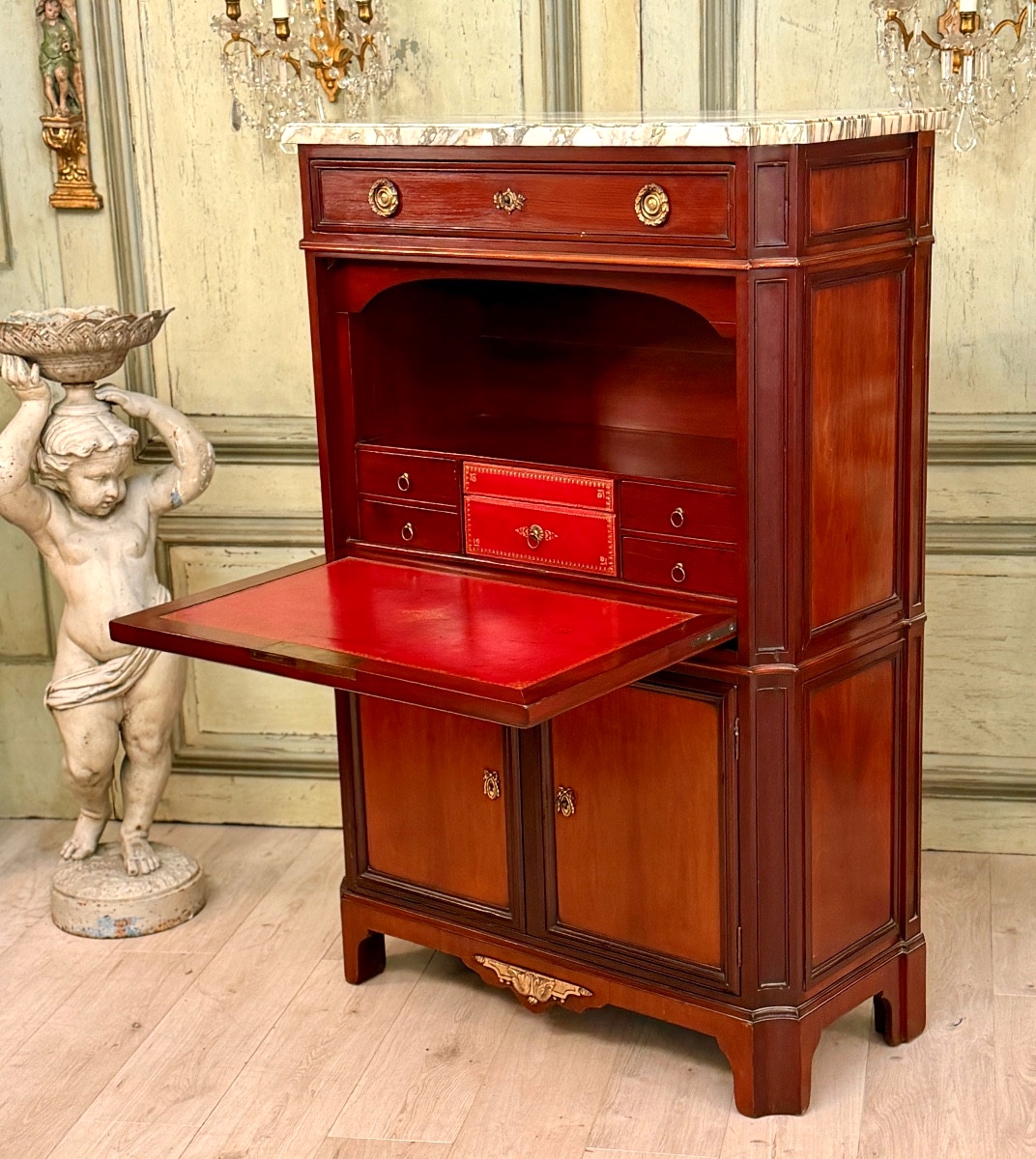 Mailfert, Secrétaire en Acajou Estampillé de Style Louis XVI, Vers 1900-photo-4
