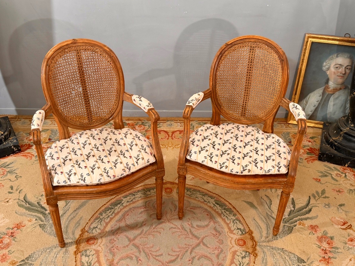 Paire de Fauteuils Cannés d'Epoque Louis xvi, Vers 1780-photo-2