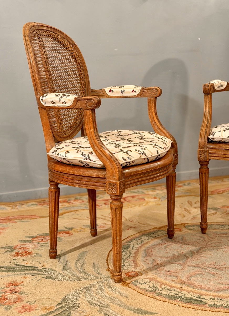 Paire de Fauteuils Cannés d'Epoque Louis xvi, Vers 1780-photo-3
