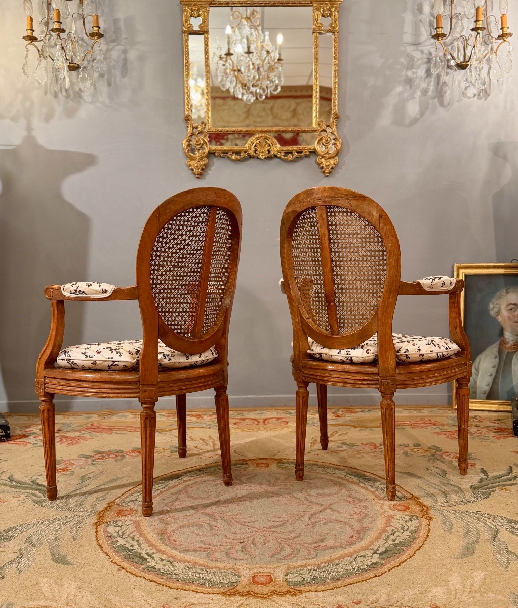 Paire de Fauteuils Cannés d'Epoque Louis xvi, Vers 1780-photo-1