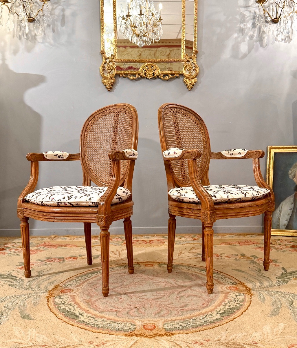 Paire de Fauteuils Cannés d'Epoque Louis xvi, Vers 1780-photo-3