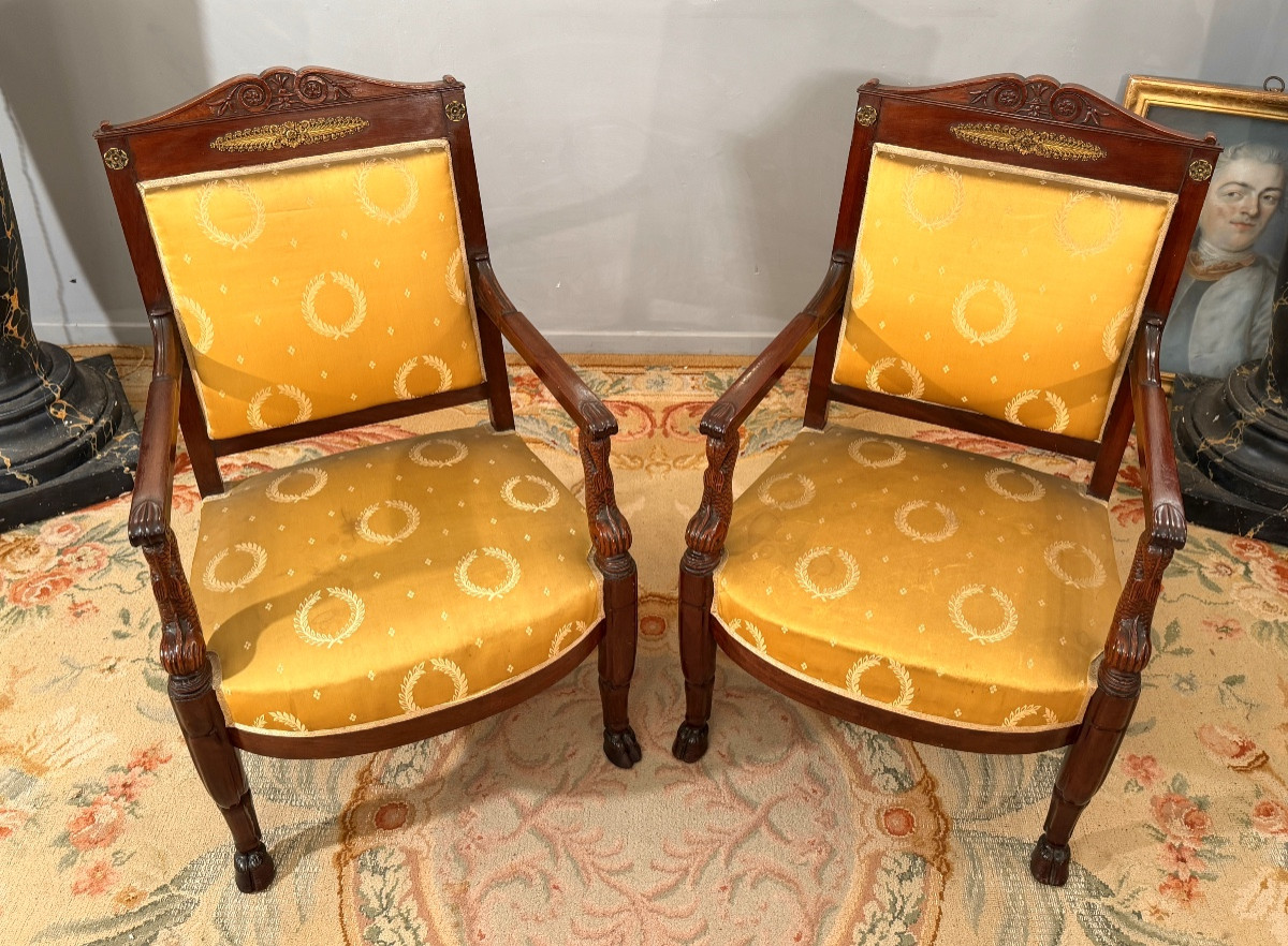 Jacob Desmalter, Paire de Fauteuils en Acajou Estampillés d'Epoque Empire, Vers 1810-photo-5