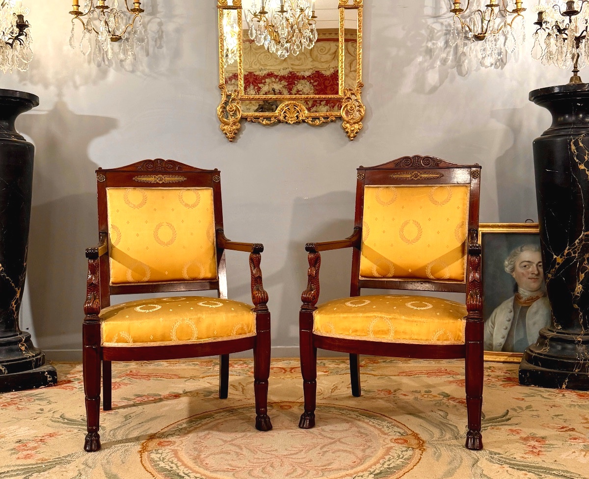 Jacob Desmalter, Paire de Fauteuils en Acajou Estampillés d'Epoque Empire, Vers 1810