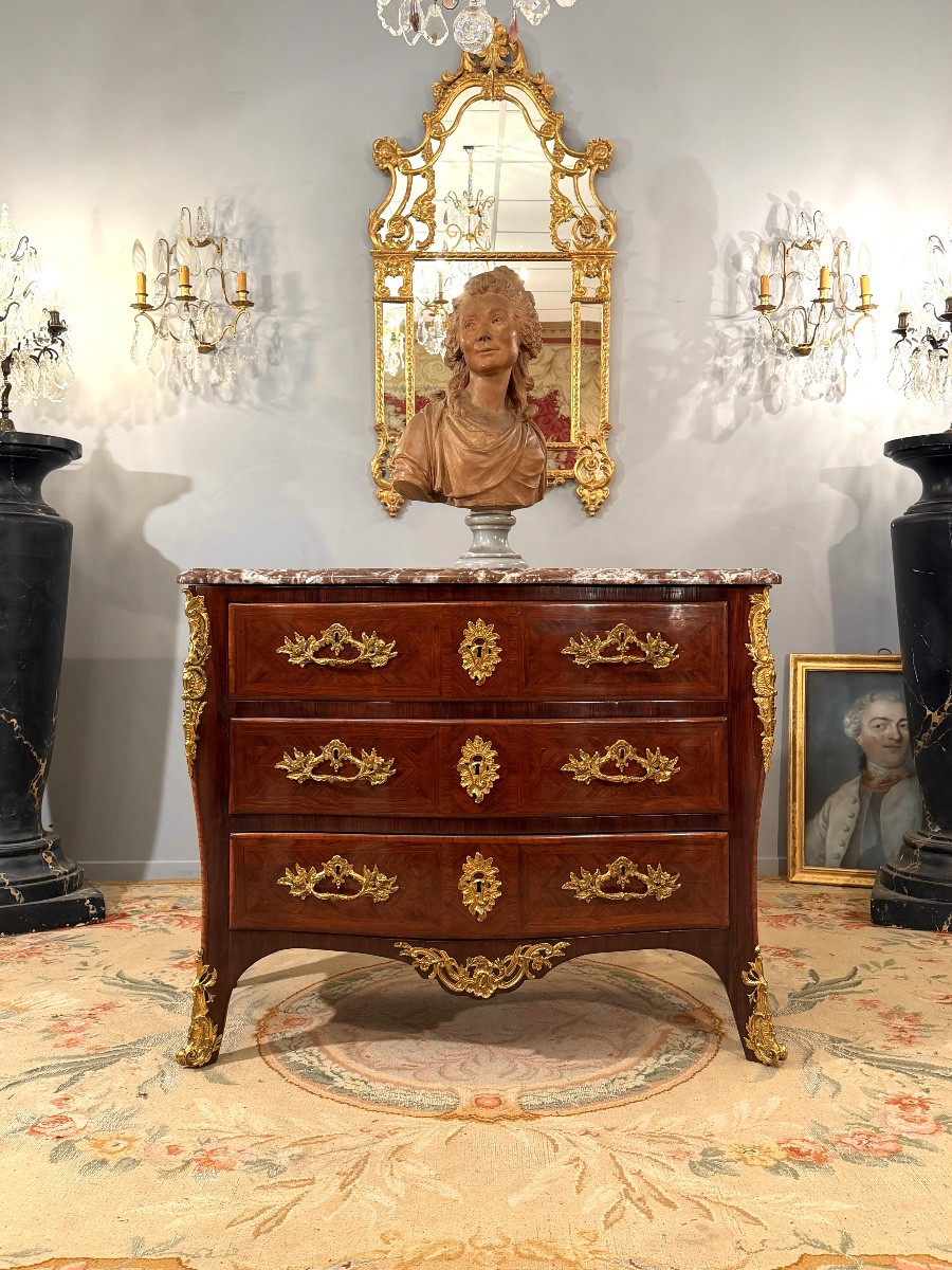 Louis XV Period Marquetry Galbée Chest Of Drawers, Circa 1750-photo-6