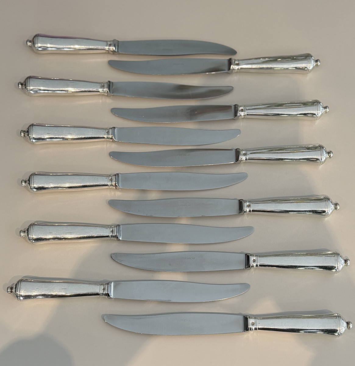 Puiforcat, 12 Table Knives Model Cardinal Minerva Silver-photo-4