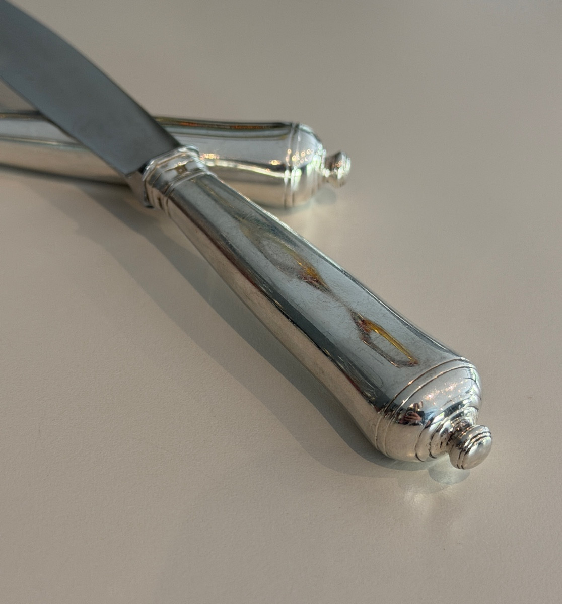 Puiforcat, 12 Table Knives Model Cardinal Minerva Silver-photo-4