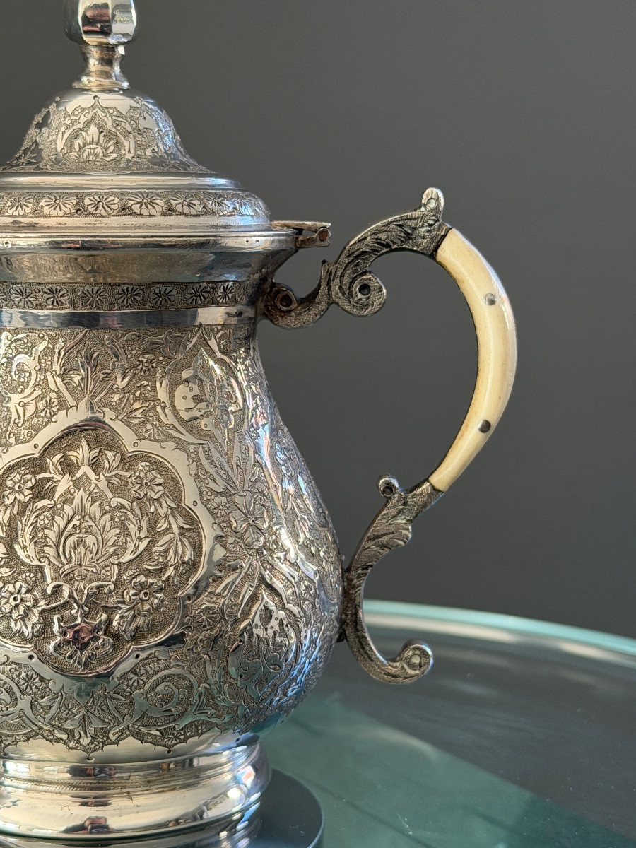 Iran, Persian Silver Chased Coffee Pot, Late 19th Century-photo-3