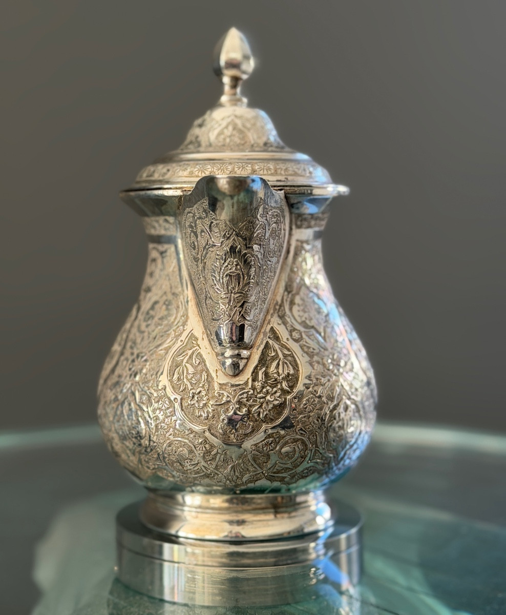 Iran, Persian Silver Chased Coffee Pot, Late 19th Century-photo-4