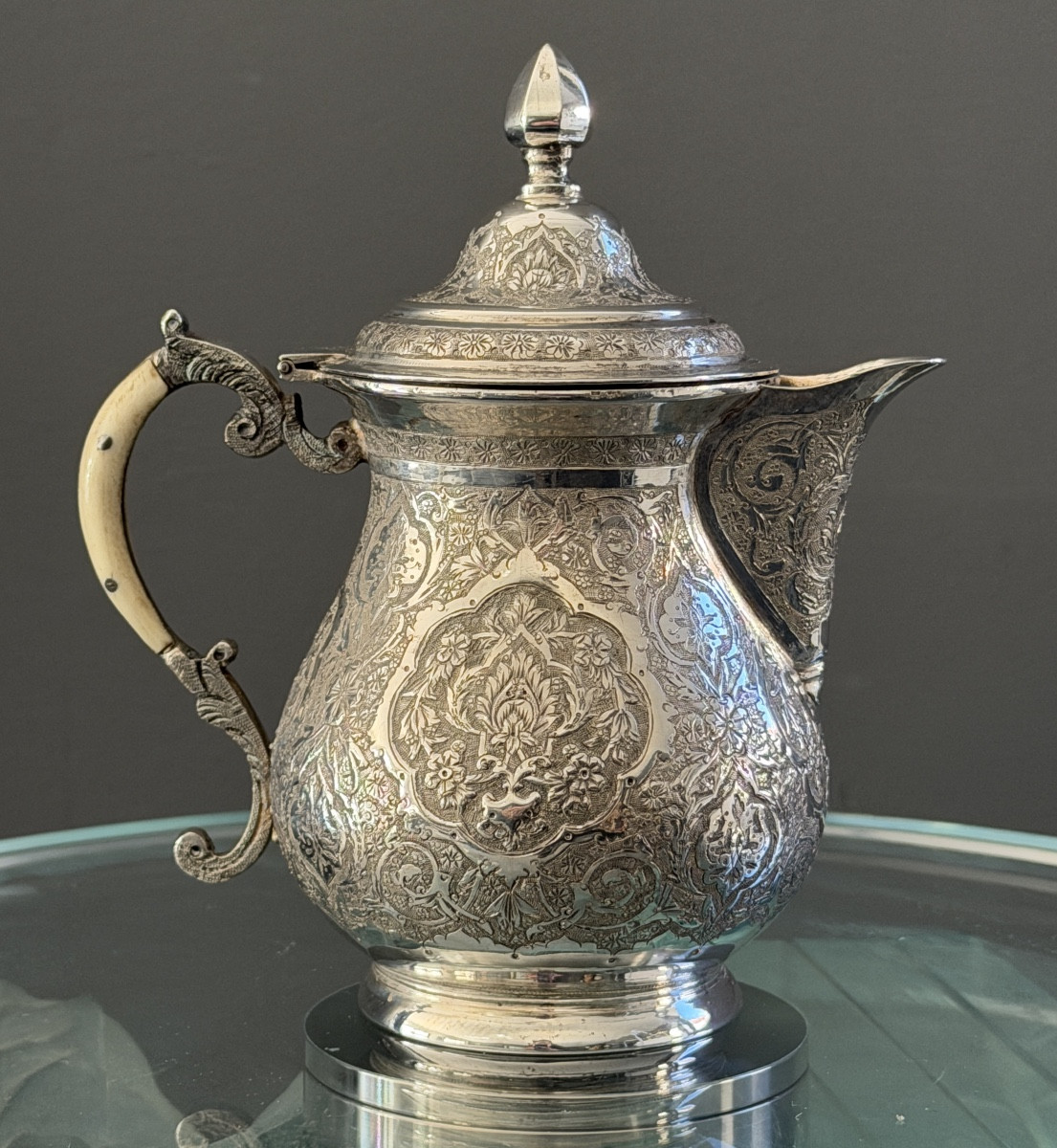 Iran, Persian Silver Chased Coffee Pot, Late 19th Century-photo-4