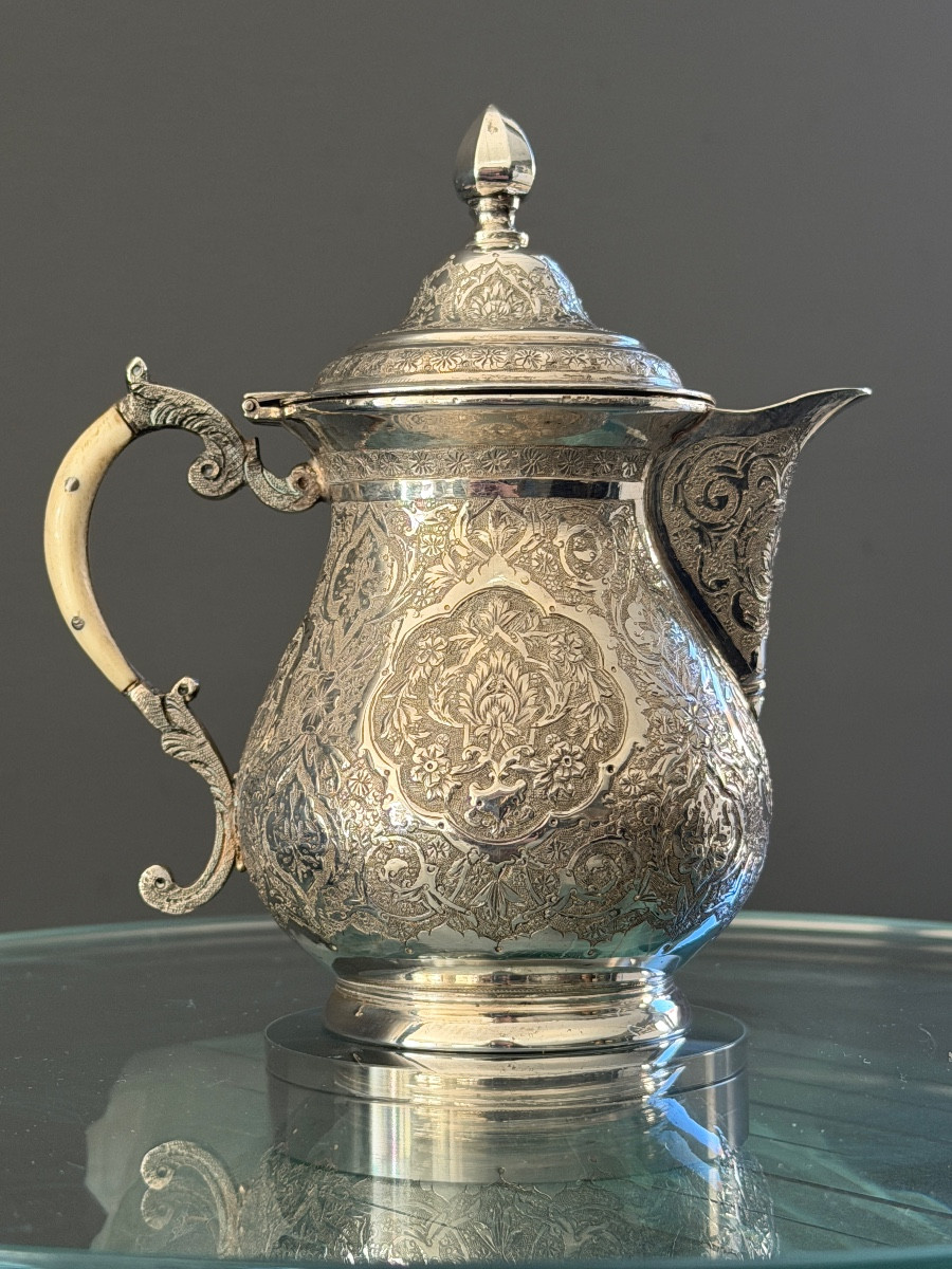Iran, Persian Silver Chased Coffee Pot, Late 19th Century