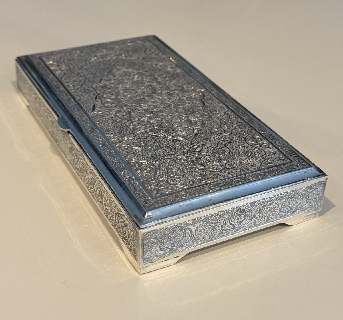 Iran,  Coffret Boîte Argent Massif Ciselé, Epoque Fin XIXème-photo-4