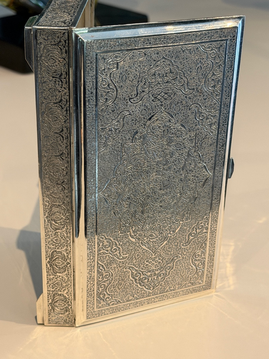 Iran,  Coffret Boîte Argent Massif Ciselé, Epoque Fin XIXème-photo-4