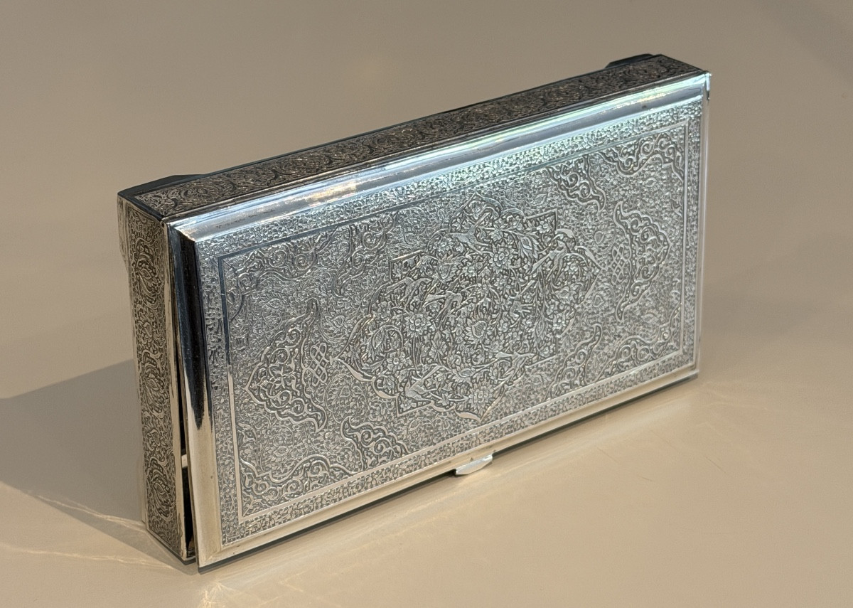 Iran,  Coffret Boîte Argent Massif Ciselé, Epoque Fin XIXème