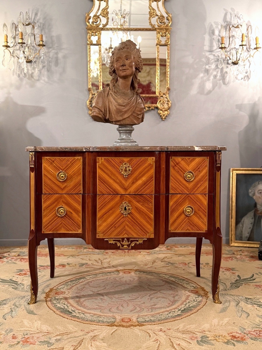 Transition Louis XV Louis XVI Marquetry Chest Of Drawers Circa 1760