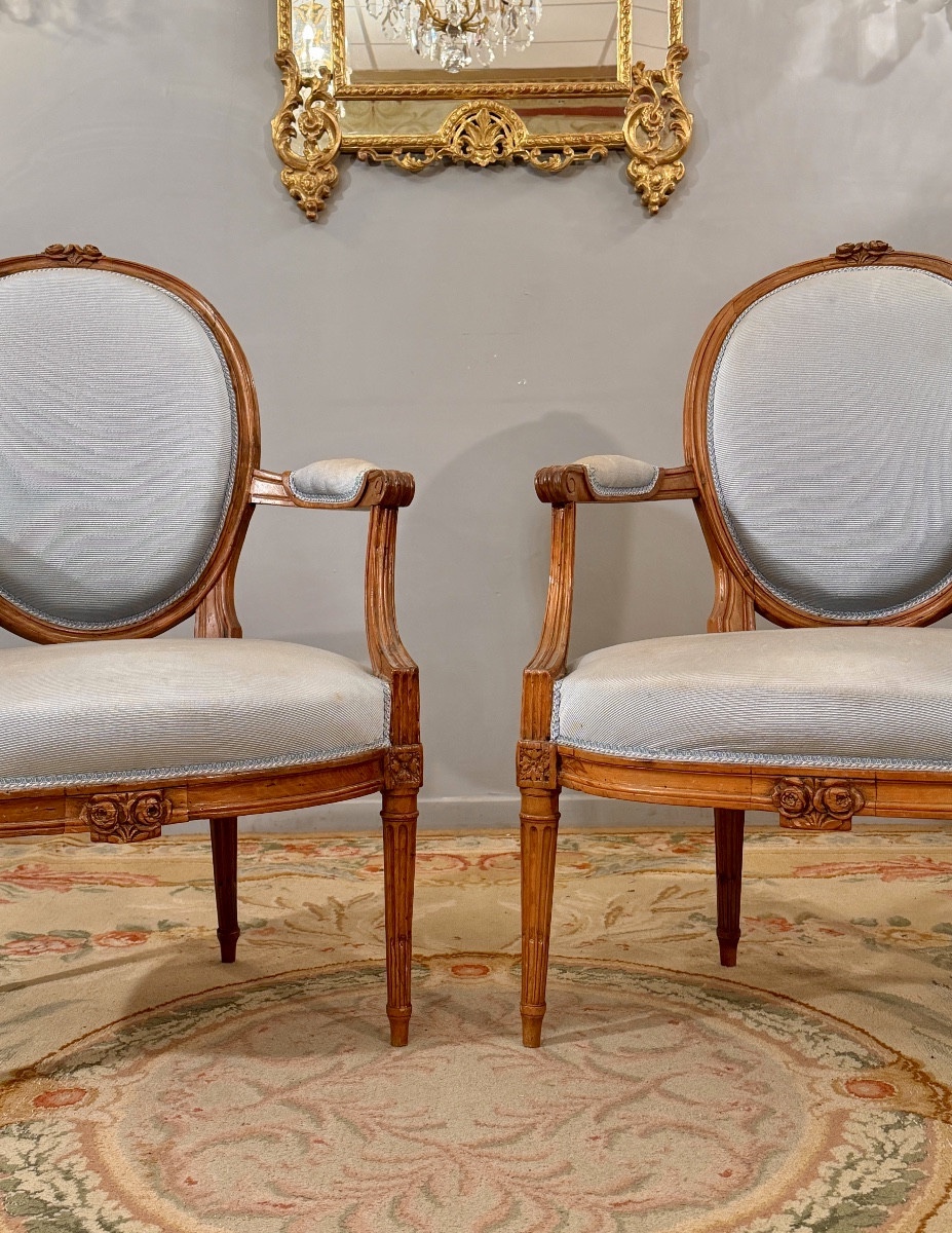 Pair Of Louis XVI Cabriolet Armchairs, Circa 1780-photo-1