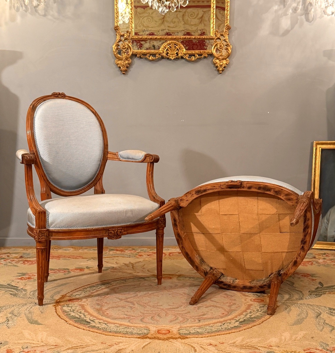 Pair Of Louis XVI Cabriolet Armchairs, Circa 1780-photo-3