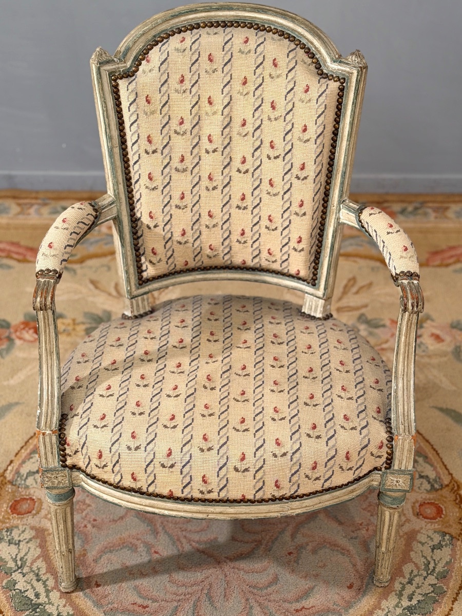 Pluvinet Philippe-joseph, Lacquered Wood Stamped Louis XVI Armchair-photo-3