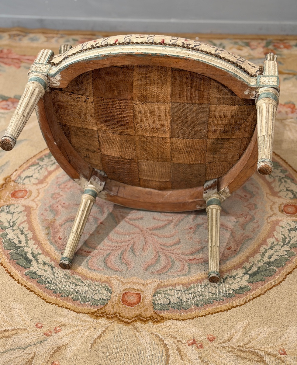 Pluvinet Philippe-joseph, Lacquered Wood Stamped Louis XVI Armchair-photo-3