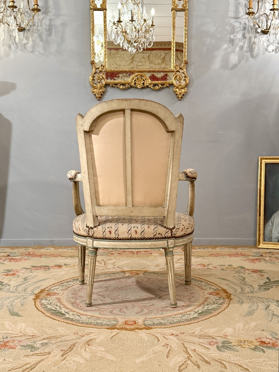 Pluvinet Philippe-joseph, Lacquered Wood Stamped Louis XVI Armchair-photo-4