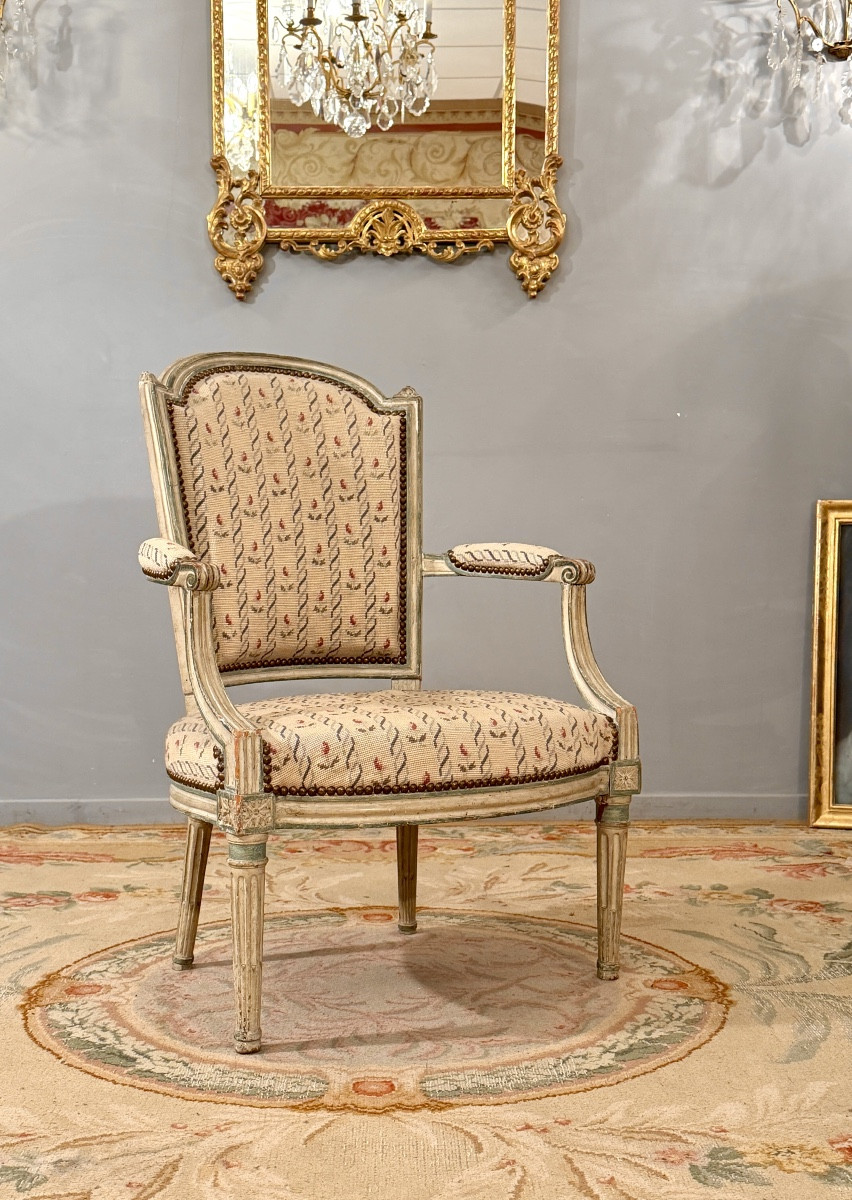 Pluvinet Philippe-joseph, Lacquered Wood Stamped Louis XVI Armchair