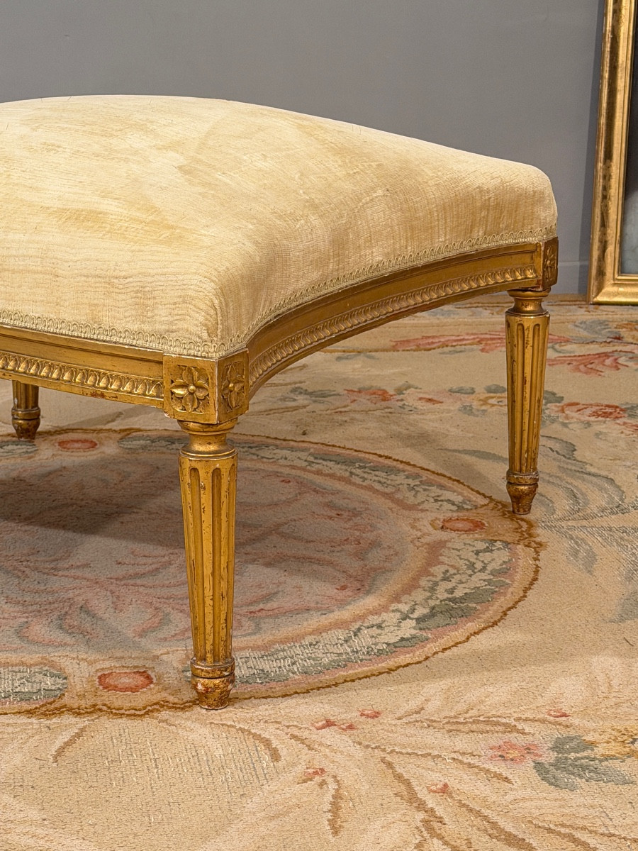 Louis XVI Style Gilded Wood Pouf Stool, Napoleon III Period-photo-2