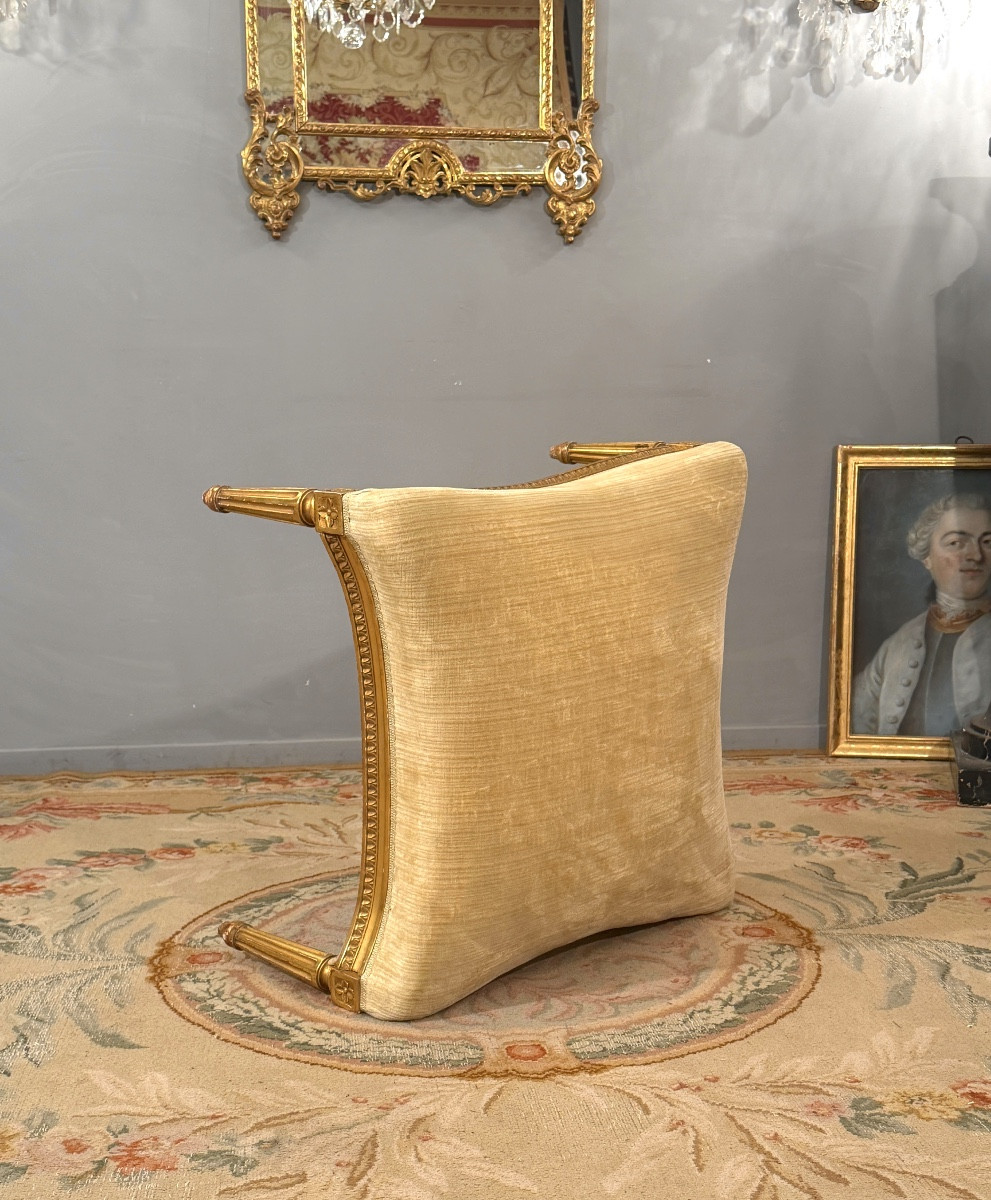 Louis XVI Style Gilded Wood Pouf Stool, Napoleon III Period-photo-3