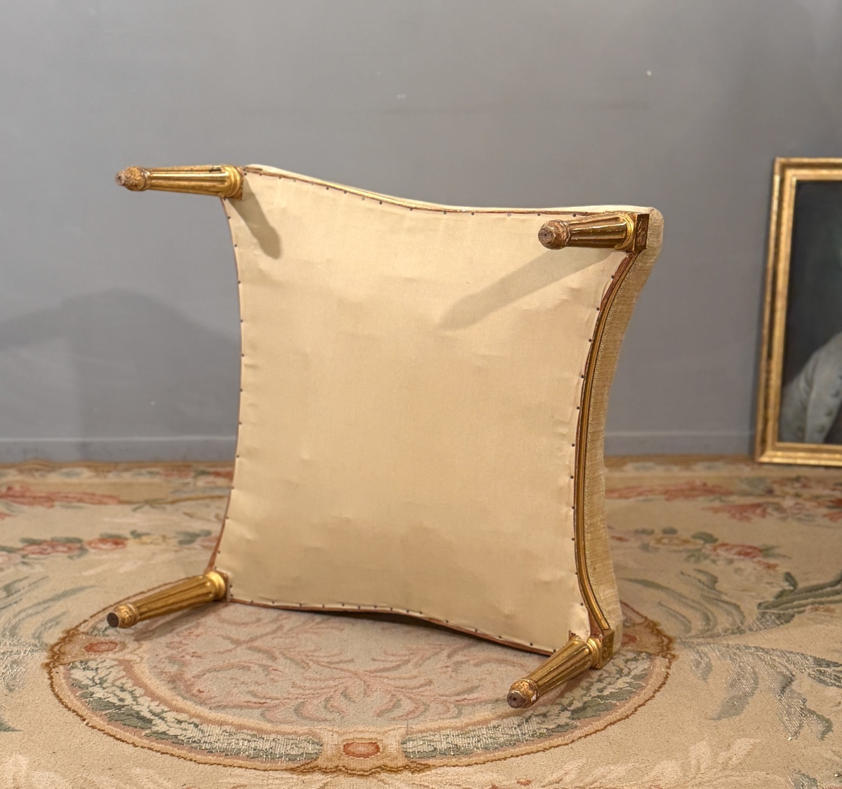 Louis XVI Style Gilded Wood Pouf Stool, Napoleon III Period-photo-4