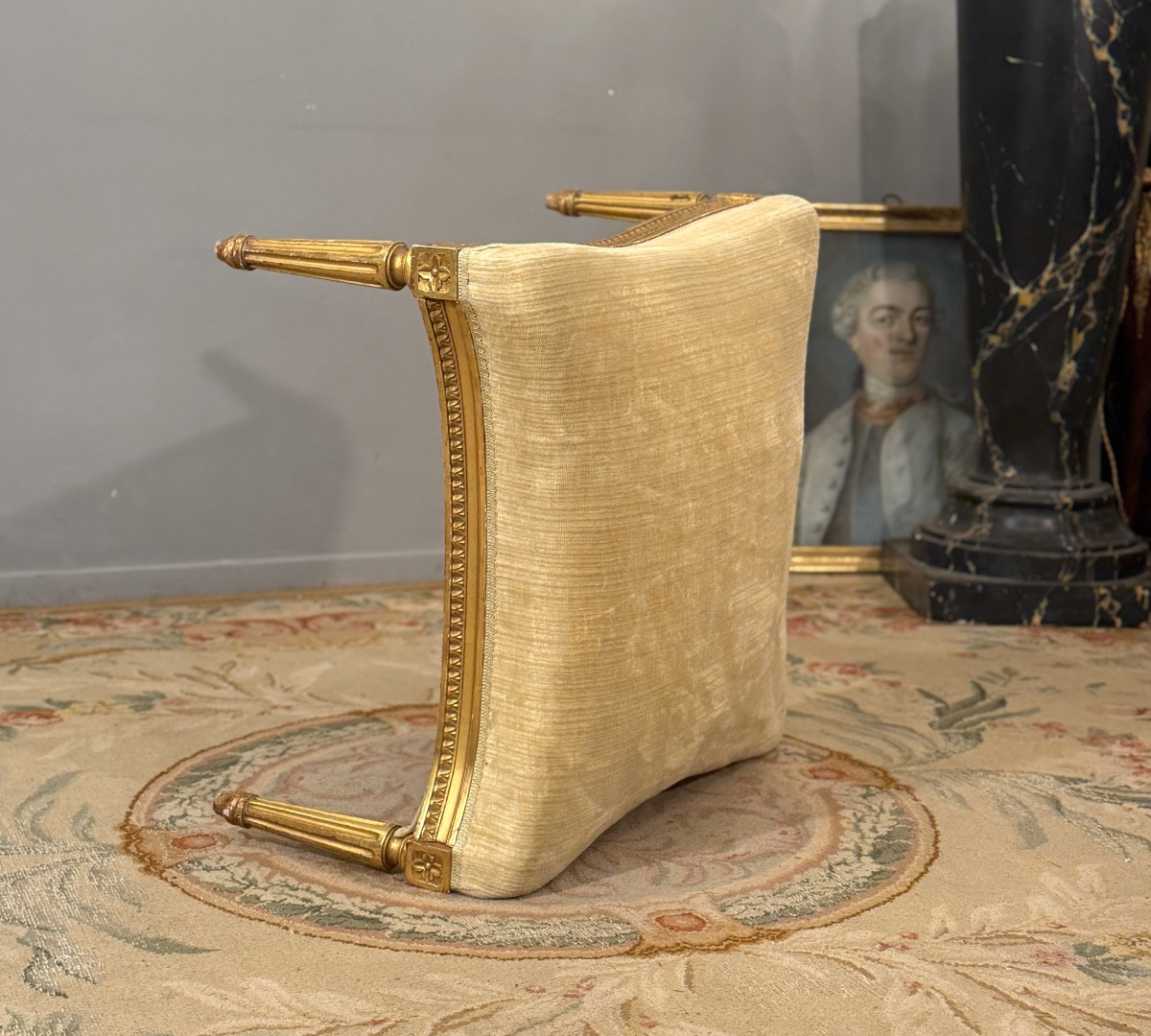 Louis XVI Style Gilded Wood Pouf Stool, Napoleon III Period-photo-3