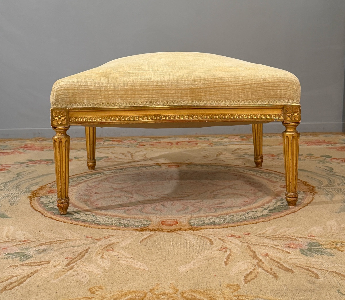 Louis XVI Style Gilded Wood Pouf Stool, Napoleon III Period-photo-4